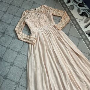 Pinkblush Soft Pink Chiffon Lace Top Long Sleeve Maxi Dress